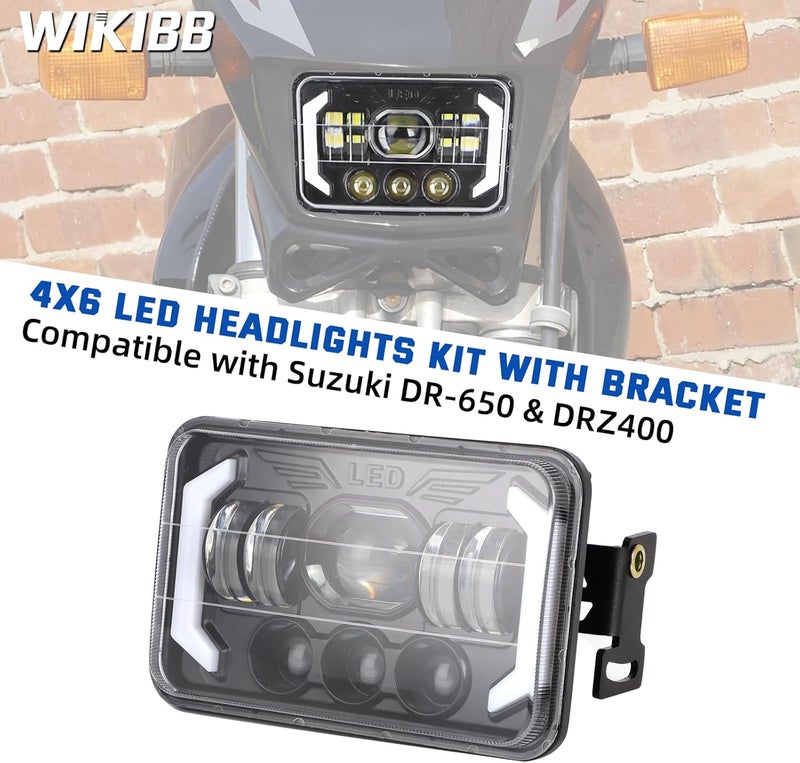 WIKIBB 4x6 LED Headlights Kit with Bracket Compatible with Suzuki DR-650 & DRZ400, Motorcycle Brightness Headlight Replacement With Mounting Hardware High & Low Beam - Image 2